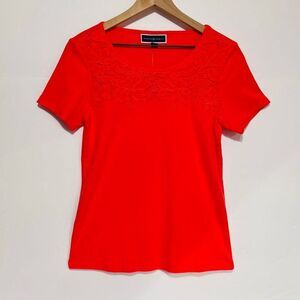 Karen Scott Peony Coral Short Sleeve Top   Size XS   NWT